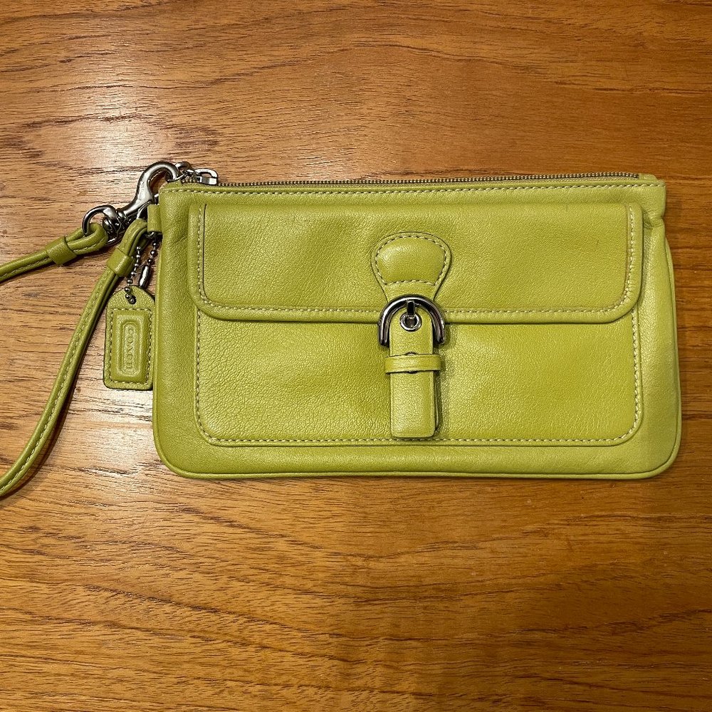 Coach Wristlet Spring Green Leather with Buckle